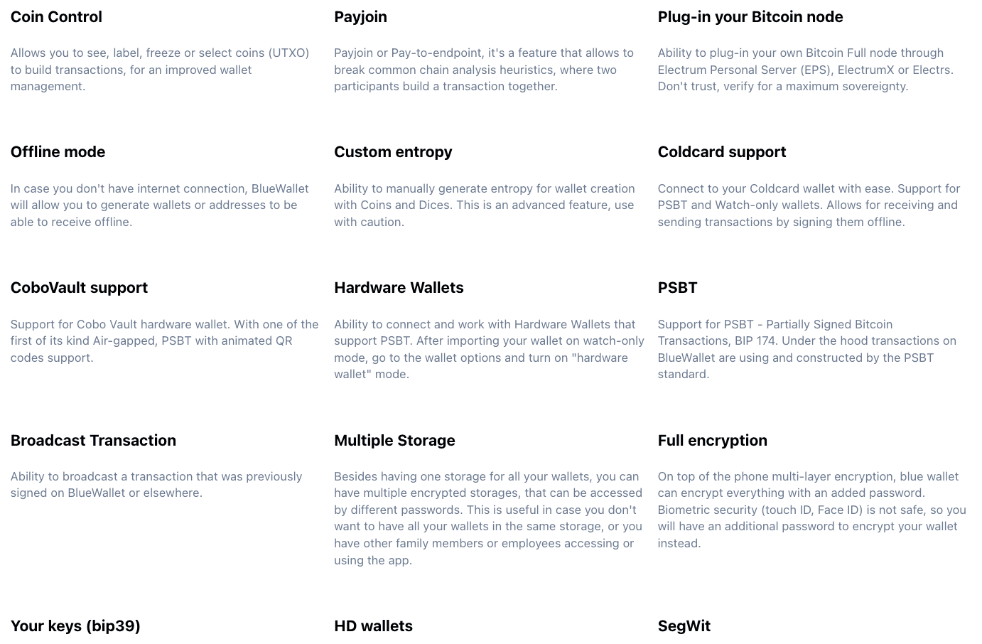 All the advanced features of Blue Wallet