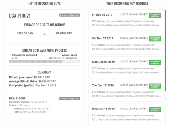 A partially completed Recurring Buy schedule cancelled after 9 days due to insufficient funds